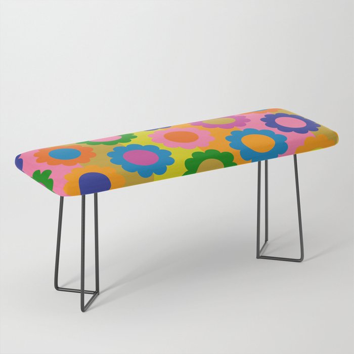 Happy Flowers Colorful Retro Maximalist Pattern Bench Gallery Image 1