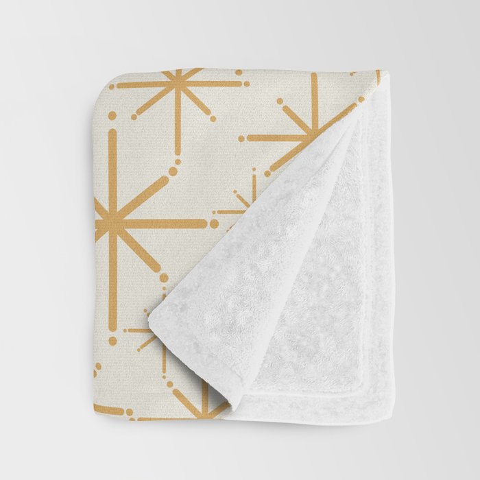 Twinkling Mid Century Modern Starburst Pattern Cream and Muted Mustard Gold Throw Blanket Gallery Image 3