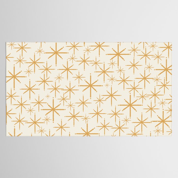 Twinkling Mid Century Modern Starburst Pattern Cream and Muted Mustard Gold Tablecloth Gallery Image 2