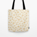 Twinkling Mid Century Modern Starburst Pattern Cream and Muted Mustard Gold Tote Bag Gallery Image 1