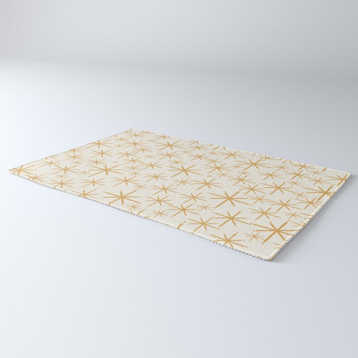 Twinkling Mid Century Modern Starburst Pattern Cream and Muted Mustard Gold Rug Gallery Image 3