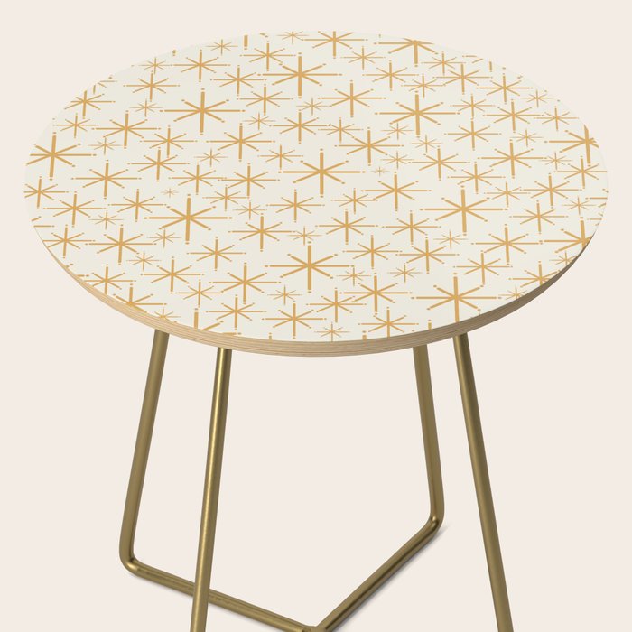 Twinkling Mid Century Modern Starburst Pattern Cream and Muted Mustard Gold Side Table Gallery Image 2