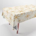 Twinkling Mid Century Modern Starburst Pattern Cream and Muted Mustard Gold Tablecloth Gallery Image 1