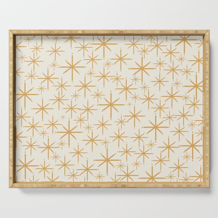 Twinkling Mid Century Modern Starburst Pattern Cream and Muted Mustard Gold Serving Tray Gallery Image 1