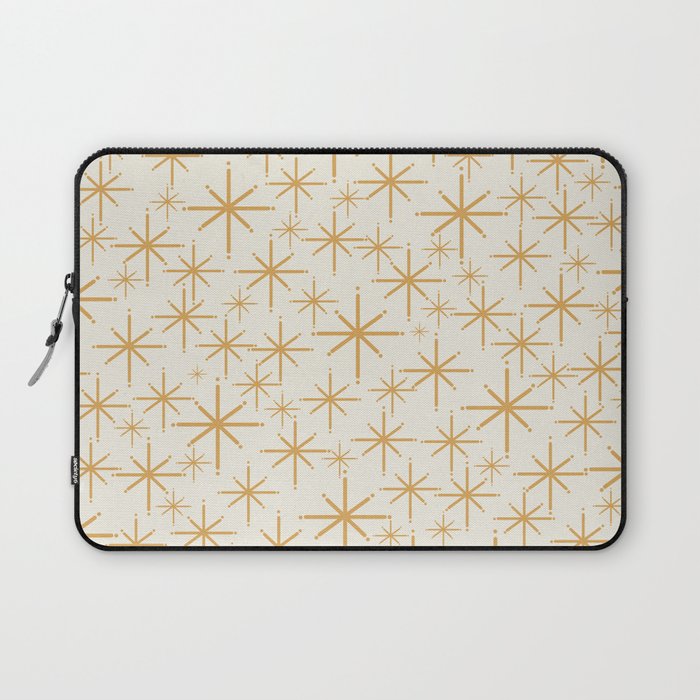 Twinkling Mid Century Modern Starburst Pattern Cream and Muted Mustard Gold Laptop Sleeve Gallery Image 1