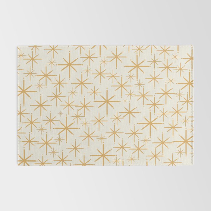 Twinkling Mid Century Modern Starburst Pattern Cream and Muted Mustard Gold Rug Gallery Image 2