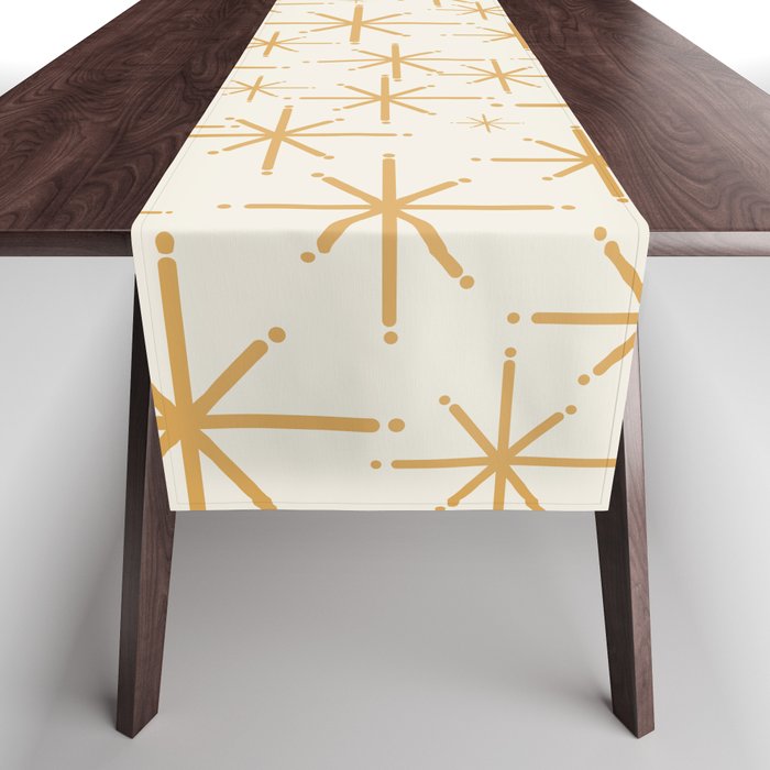 Twinkling Mid Century Modern Starburst Pattern Cream and Muted Mustard Gold Table Runner Gallery Image 1