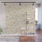 Twinkling Mid Century Modern Starburst Pattern Cream and Muted Mustard Gold Wall Mural Gallery Image 1