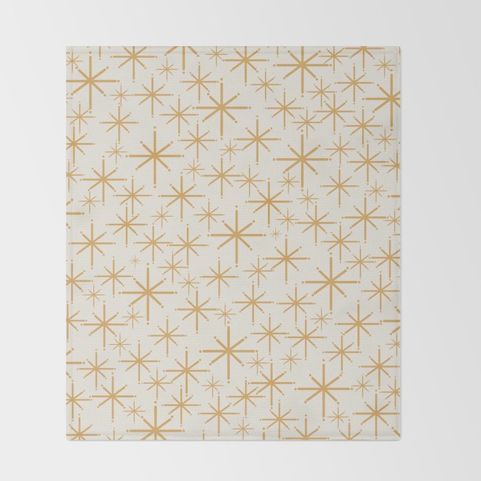 Twinkling Mid Century Modern Starburst Pattern Cream and Muted Mustard Gold Throw Blanket Gallery Image 2