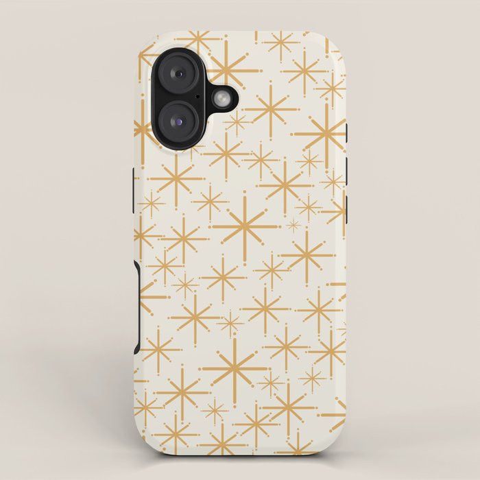 Twinkling Mid Century Modern Starburst Pattern Cream and Muted Mustard Gold iPhone Case Gallery Image 1