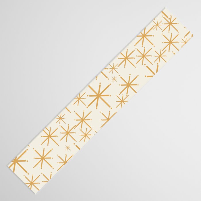Twinkling Mid Century Modern Starburst Pattern Cream and Muted Mustard Gold Table Runner Gallery Image 3