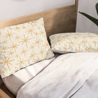 Twinkling Mid Century Modern Starburst Pattern Cream and Muted Mustard Gold Pillow Sham Gallery Image 2