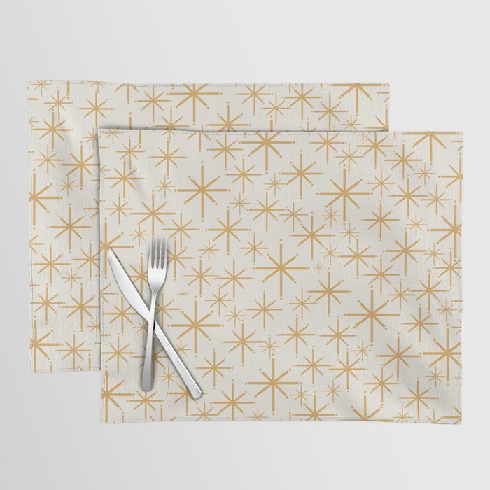 Twinkling Mid Century Modern Starburst Pattern Cream and Muted Mustard Gold Placemat Gallery Image 1