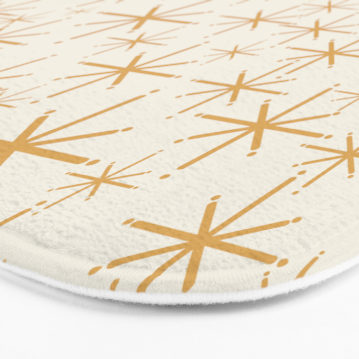 Twinkling Mid Century Modern Starburst Pattern Cream and Muted Mustard Gold Bath Mat Gallery Image 3