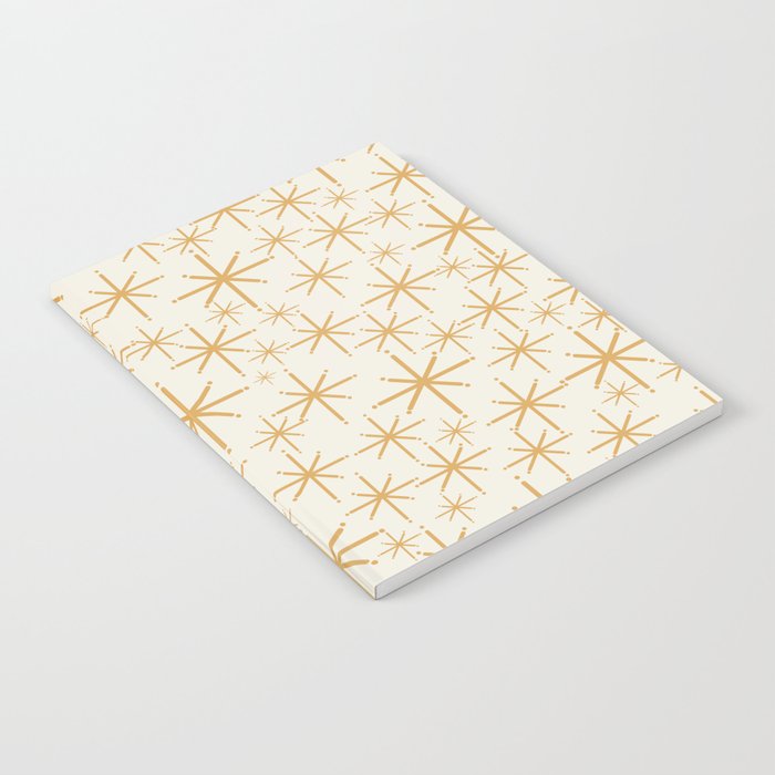 Twinkling Mid Century Modern Starburst Pattern Cream and Muted Mustard Gold Notebook Gallery Image 2