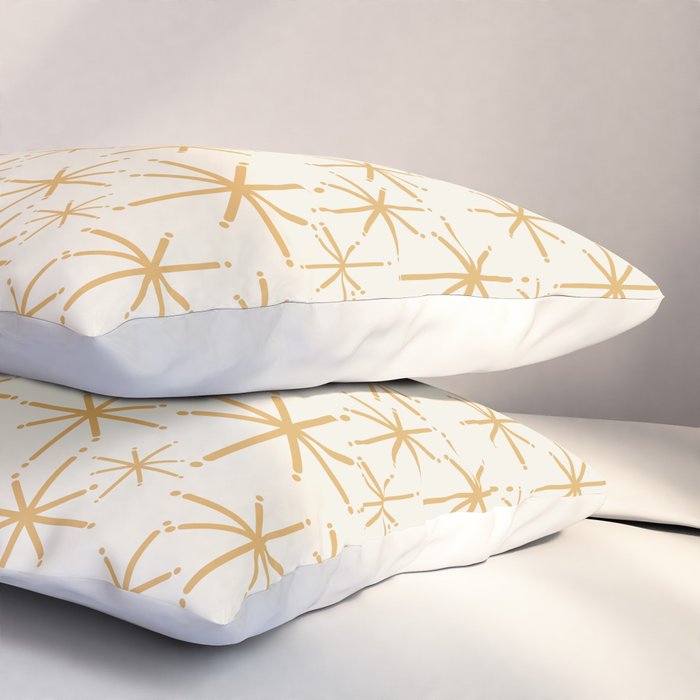 Twinkling Mid Century Modern Starburst Pattern Cream and Muted Mustard Gold Pillow Sham Gallery Image 3