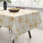 Twinkling Mid Century Modern Starburst Pattern Cream and Muted Mustard Gold Tablecloth Gallery Image 3