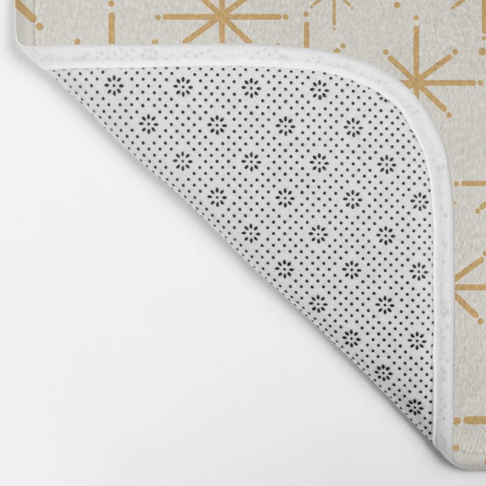 Twinkling Mid Century Modern Starburst Pattern Cream and Muted Mustard Gold Bath Mat Gallery Image 2