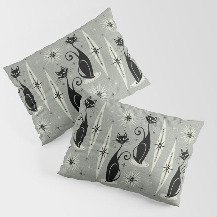 Mid Century Meow Retro Atomic Cats - Gray Pillow Sham Gallery Image 1
