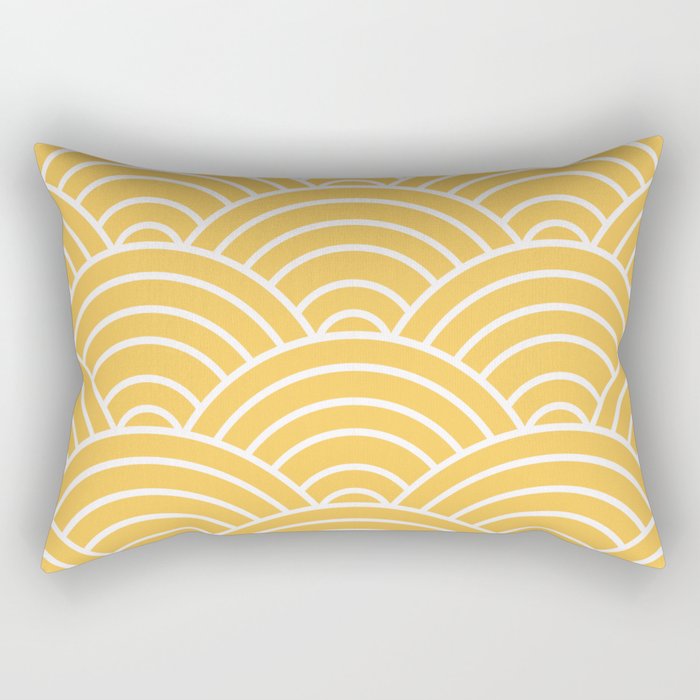 Yellow Japanese Seigaiha Wave Rectangular Pillow Gallery Image 2