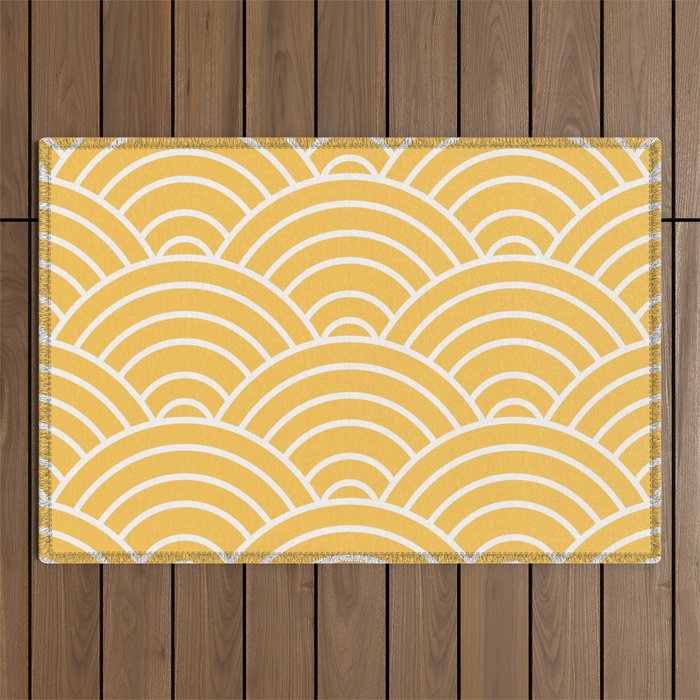 Yellow Japanese Seigaiha Wave Outdoor Rug Gallery Image 1