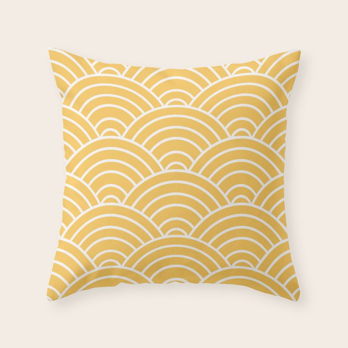 Yellow Japanese Seigaiha Wave Throw Pillow Gallery Image 6