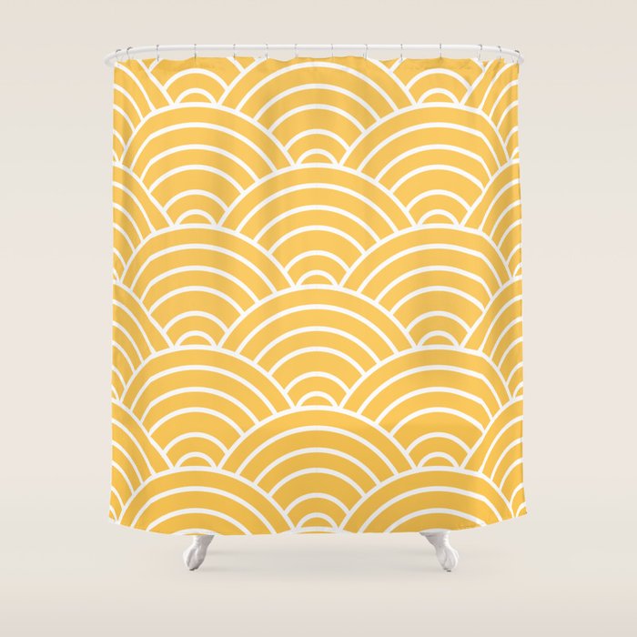 Yellow Japanese Seigaiha Wave Shower Curtain Gallery Image 1