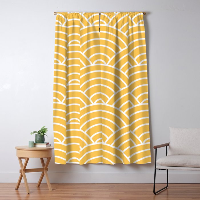 Yellow Japanese Seigaiha Wave Window Curtain