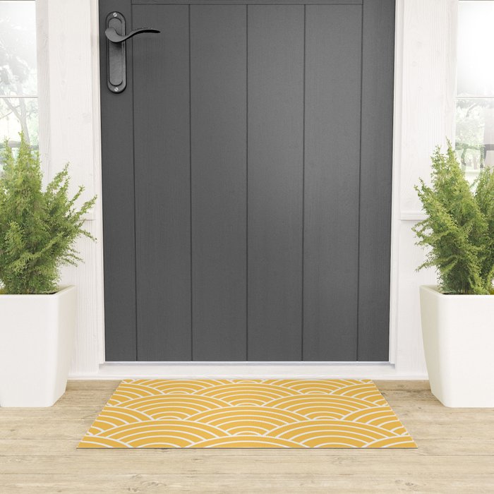 Yellow Japanese Seigaiha Wave Welcome Mat Gallery Image 3