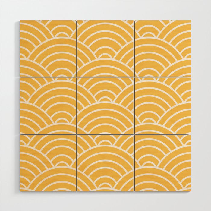 Yellow Japanese Seigaiha Wave Wood Wall Art Gallery Image 1
