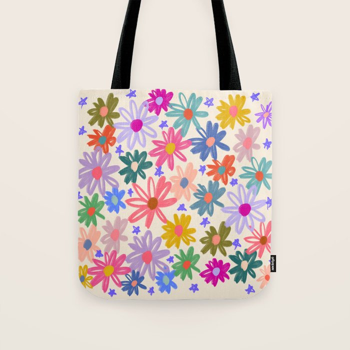Bright Flowers and Stars Tote Bag Gallery Image 1