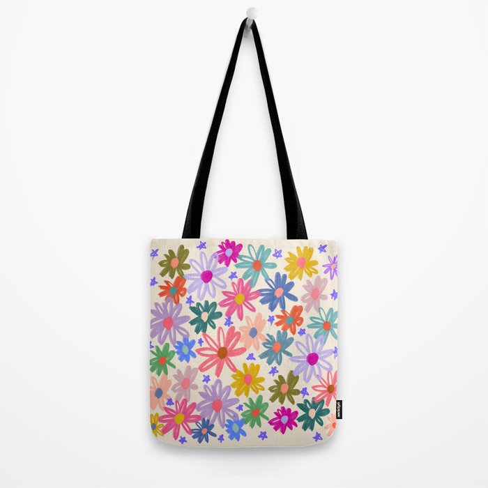 Bright Flowers and Stars Tote Bag Gallery Image 2