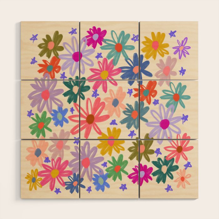 Bright Flowers and Stars Wood Wall Art Gallery Image 1