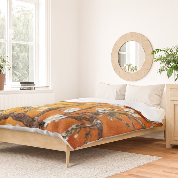 Vincent van Gogh Blossoming Almond Tree (Almond Blossoms) Orange Sky Duvet Cover Gallery Image 2