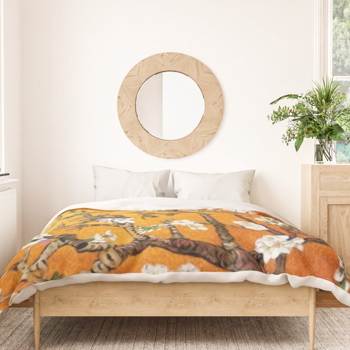 Vincent van Gogh Blossoming Almond Tree (Almond Blossoms) Orange Sky Duvet Cover Gallery Image 3