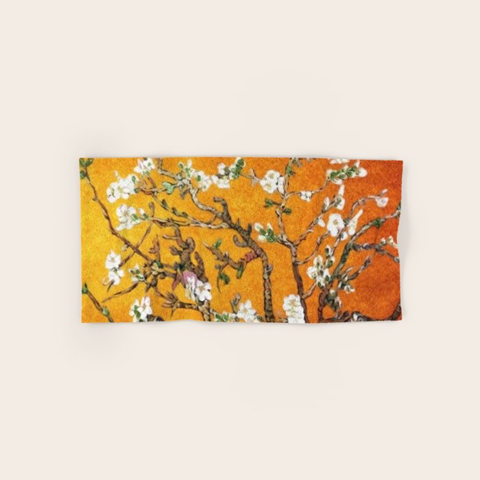 Vincent van Gogh Blossoming Almond Tree (Almond Blossoms) Orange Sky Bath Towel Gallery Image 1