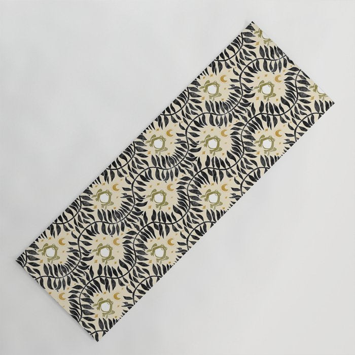 Froggie Ogee - black, moss green, and cream Yoga Mat Gallery Image 1