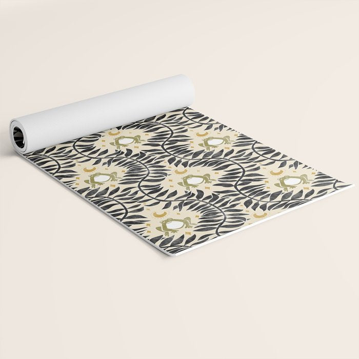 Froggie Ogee - black, moss green, and cream Yoga Mat Gallery Image 2