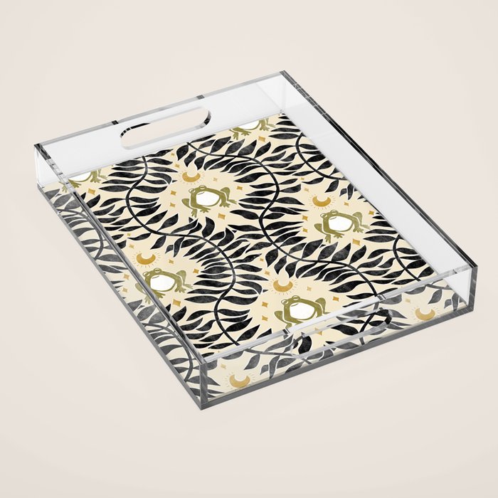 Froggie Ogee - black, moss green, and cream Acrylic Tray Gallery Image 1