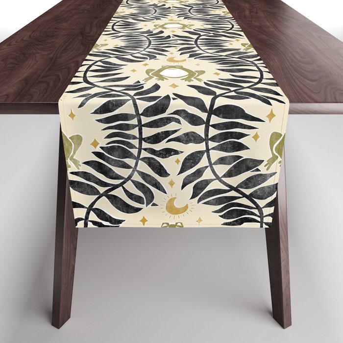 Froggie Ogee - black, moss green, and cream Table Runner Gallery Image 1