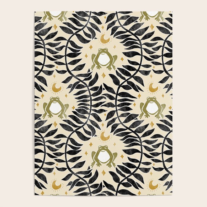 Froggie Ogee - black, moss green, and cream Poster Gallery Image 1