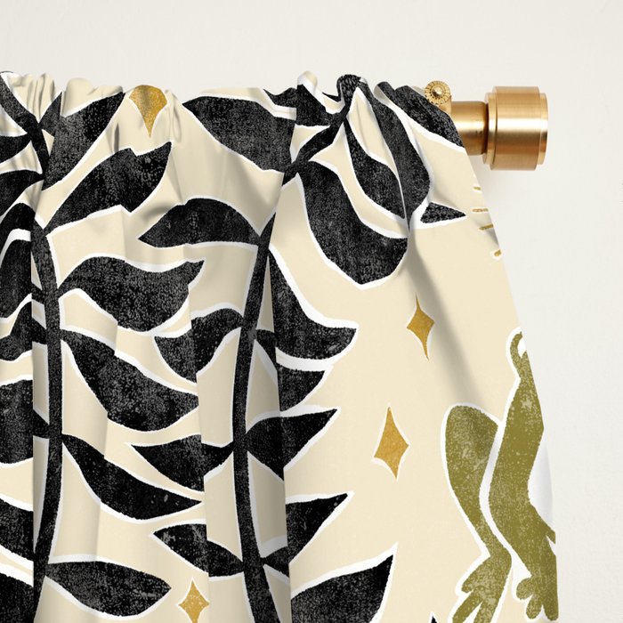 Froggie Ogee - black, moss green, and cream Window Curtain Gallery Image 2