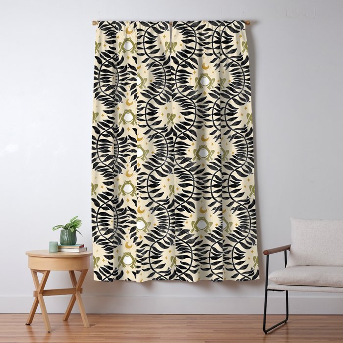 Froggie Ogee - black, moss green, and cream Window Curtain Gallery Image 1