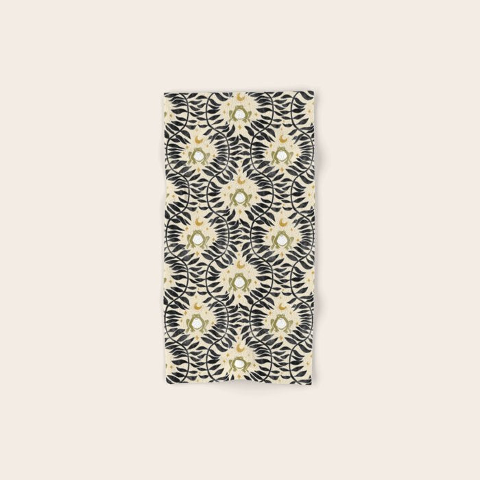 Froggie Ogee - black, moss green, and cream Bath Towel Gallery Image 1