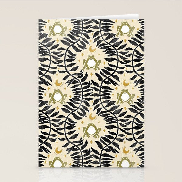 Froggie Ogee - black, moss green, and cream Stationery Card Gallery Image 1