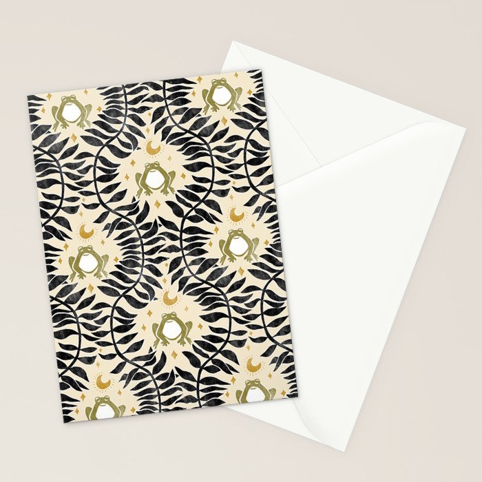 Froggie Ogee - black, moss green, and cream Stationery Card Gallery Image 2