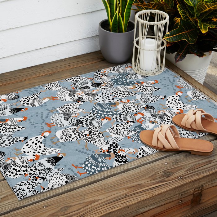 Favorite chickens blue Outdoor Rug Gallery Image 2