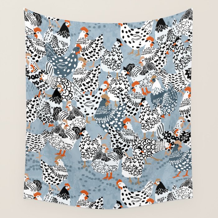 Favorite chickens blue Wall Tapestry Gallery Image 1