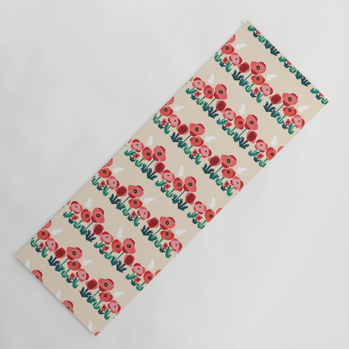 Poppy flowers and bird Yoga Mat Gallery Image 1