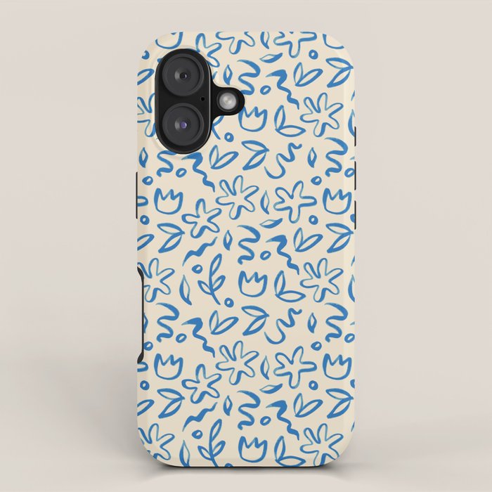Organic Blue floral nature art doodle pattern iPhone Case Gallery Image 1